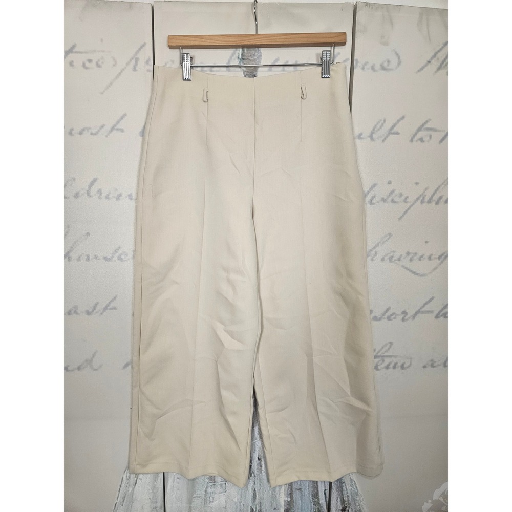 Zara Beige High Waisted Wide Leg Culottes Cropped Trousers Size Medium